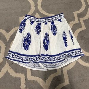 White and Blue Embroidered Skirt